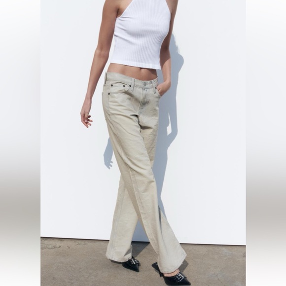 Zara Denim - Zara MID WAIST WRINKLE EFFECT COATED JEANS